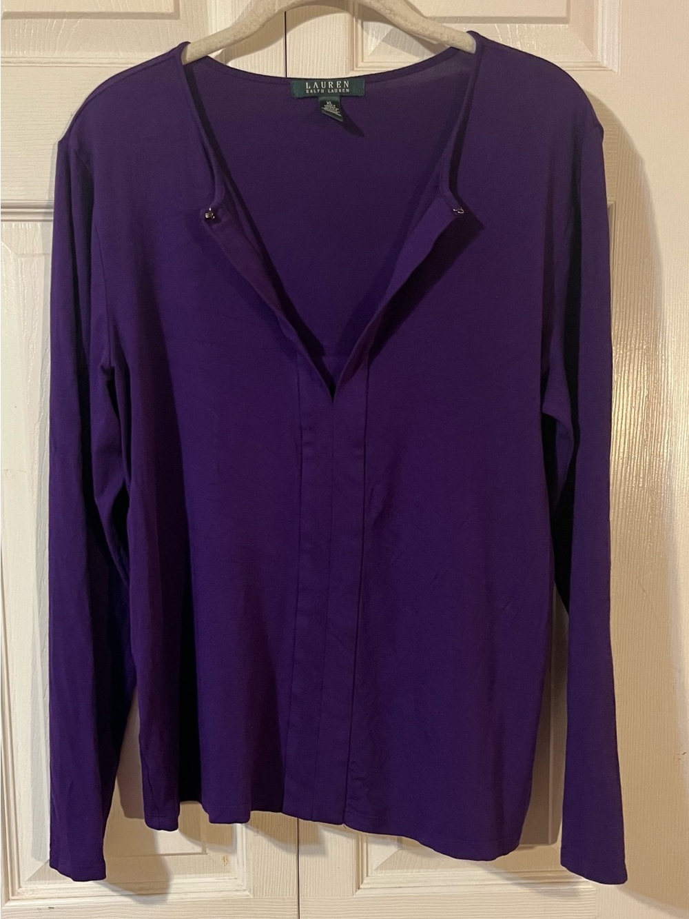 Lauren Ralph Lauren Royal Purple Knit Tunic Blouse Split Keyhole Neckline (XL)